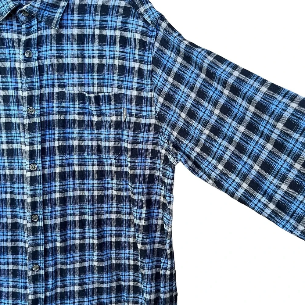 Eddie Bauer Flannel Shirt Mens XXL Blue Plaid Long Sleeve Camp Workwear Button